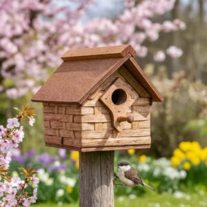Rustic Bird House | Vintage Amish Woven Wooden Birdhouse