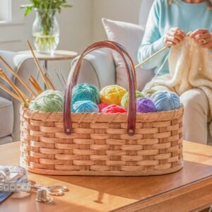 Vintage Yarn Caddy | Amish Wicker Knitting & Crochet Organizer Basket