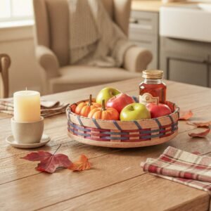 Medium Tabletop Lazy Susan | 10" Amish Woven Wicker Rotating Basket