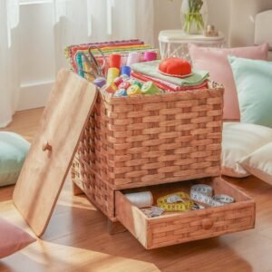 Alternative view of Large Sewing Chest | Vintage Amish Wicker Storage With Drawer