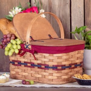 Alternative view of Medium Wicker Picnic Basket | Classic Amish Woven Wood w/Lid