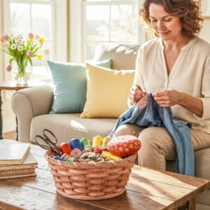Alternative view of Amish Mending Basket | Wicker Darning & Sewing Notion Storage