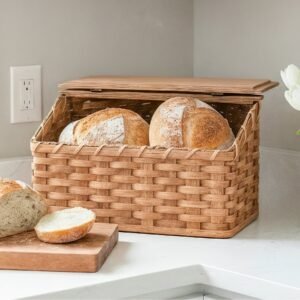 Alternative view of Amish Corner Bread Box | Rustic Woven Wooden Countertop Storage