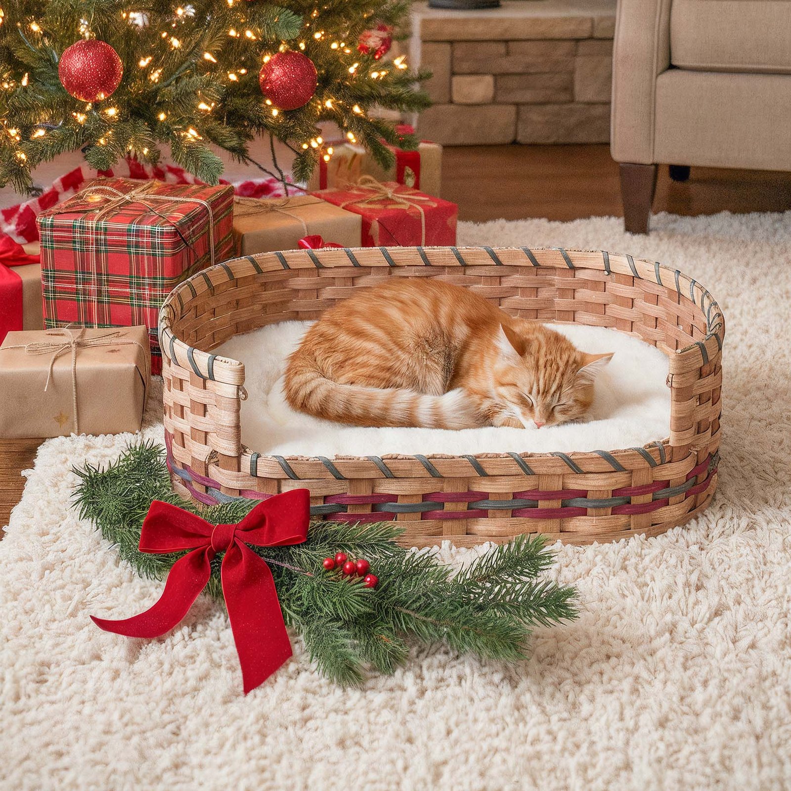 Small Wicker Dog Bed | Amish Woven Pet Bed Basket - Image 4