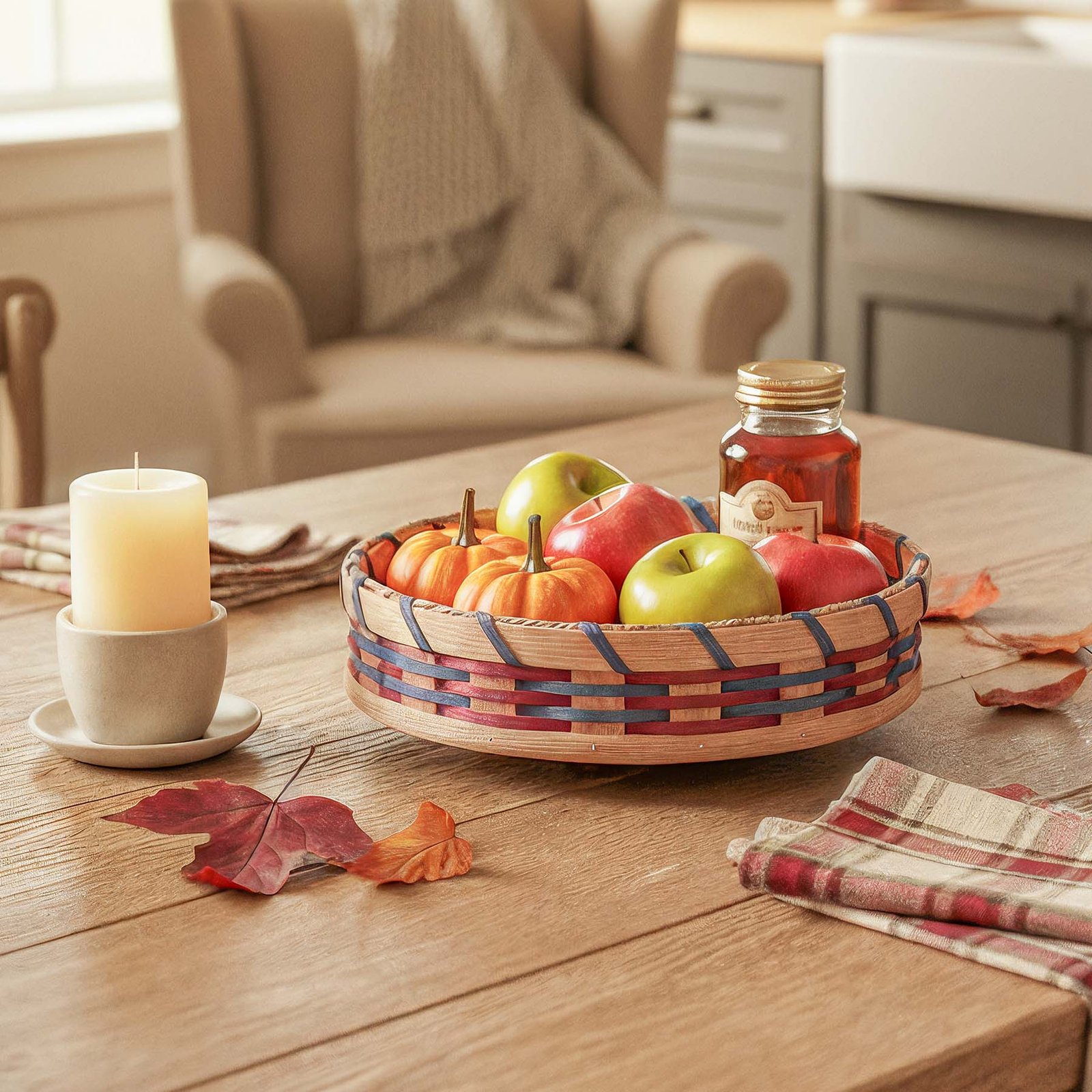 Medium Tabletop Lazy Susan | 10" Amish Woven Wicker Rotating Basket - Image 2