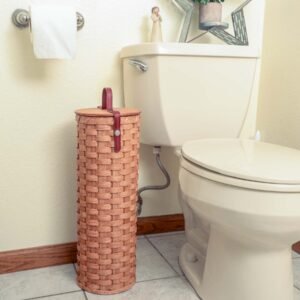 Alternative view of Toilet Paper Storage Basket | Amish Wicker 4-Roll Holder w/Lid