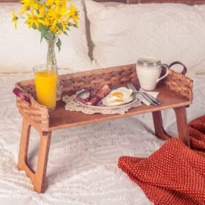 Alternative view of Breakfast In Bed Table | Vintage Woven Wooden Serving Tray