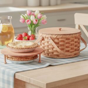 Alternative view of Wood Handled Pie Carrier | Amish Woven Wooden Two Pie Basket