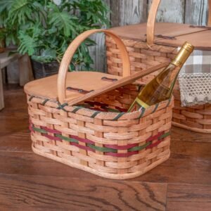 Small Vintage Picnic Basket | Amish Woven Wooden Basket w/Lid