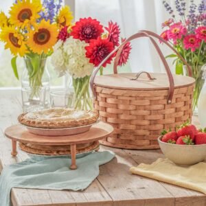 Dual Pie Carrier | Amish Woven Wooden 2-Pie Basket w/Tray