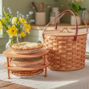 Triple Pie Basket | Amish Woven 3-Pie Travel Transport Container
