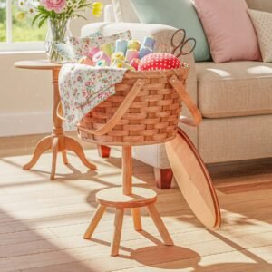 Antique Styled Sewing Basket | Amish Woven Wicker Organizer w/Stand