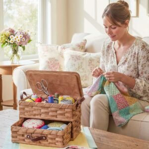 Craft & Sewing Organizer | Amish Woven Storage Basket w/Drawer