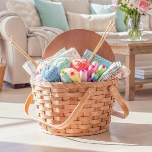 Round Sewing & Knitting Basket | Large Amish Woven Wooden Basket