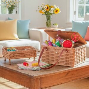 Vintage Sewing Basket | Large Amish Sewing Box w/Organizer Tray